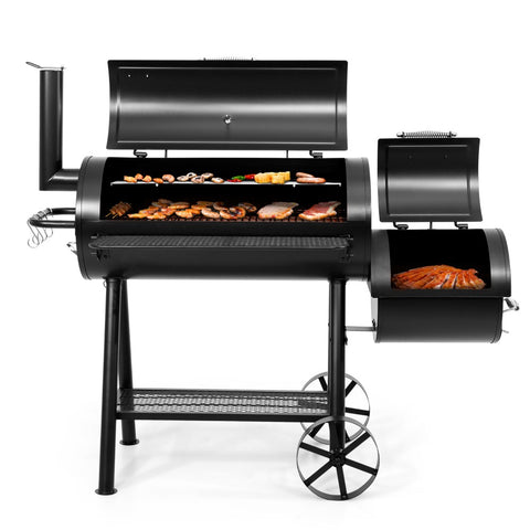 2-In-1 Charcoal Smoker Grill with Offset Smoke Box