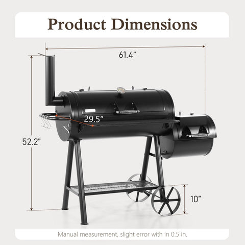 2-In-1 Charcoal Smoker Grill with Offset Smoke Box