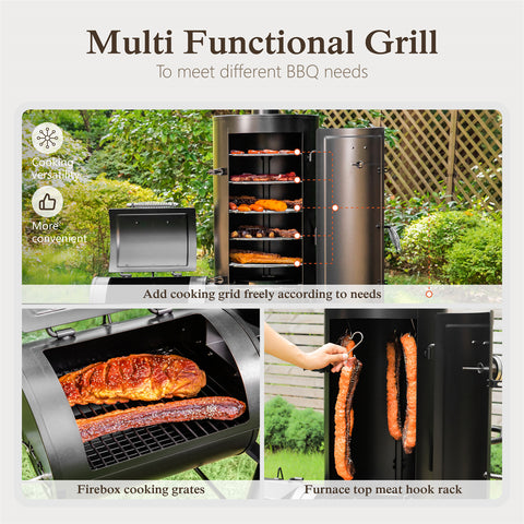 2-In-1 Vertical Offset Charcoal Smoker & BBQ Grill