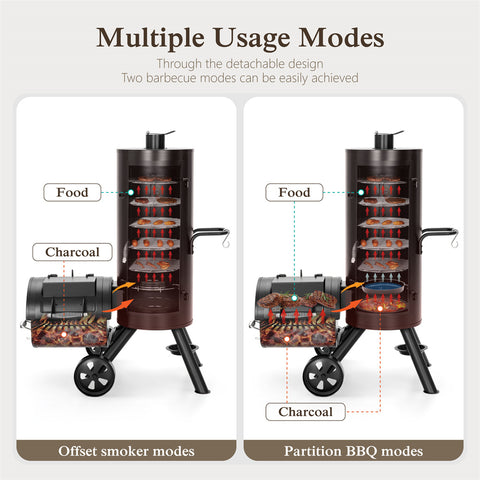 2-In-1 Vertical Offset Charcoal Smoker & BBQ Grill