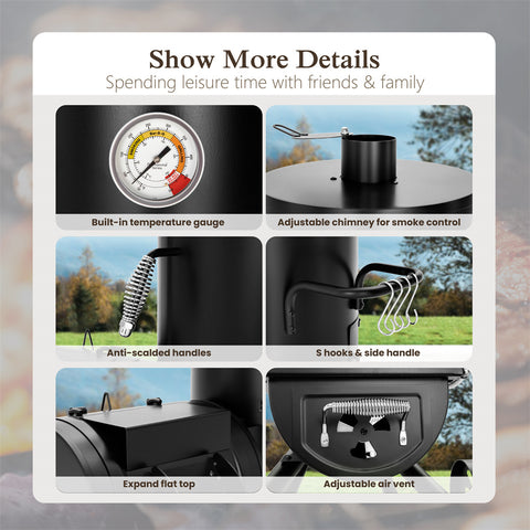 2-In-1 Vertical Offset Charcoal Smoker & BBQ Grill