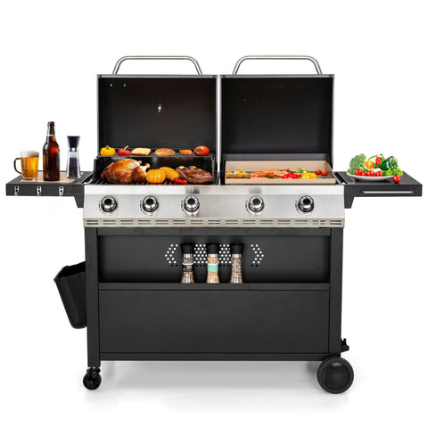 54,000 BTU Propane Gas Grill and Griddle Combo with Lids for Ultimate BBQs