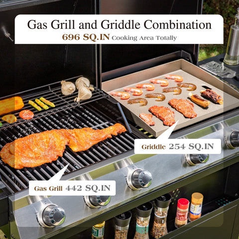 54,000 BTU Propane Gas Grill and Griddle Combo with Lids for Ultimate BBQs