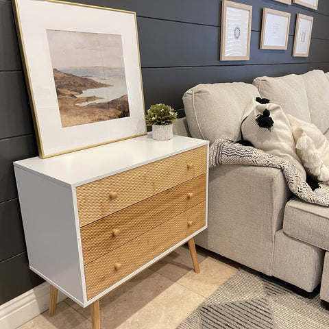 Enhance your decor with our premium 3-drawer bamboo chest, featuring a unique design for style and concealed storage.