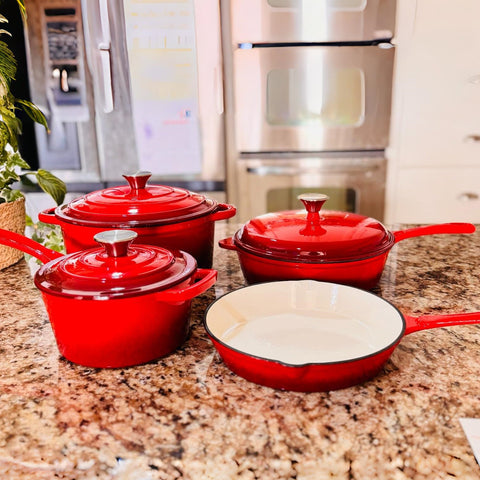 Kitchen Academy 7 Piece Enameled Cast Iron Cookware Set, PFOA&PFAS Free