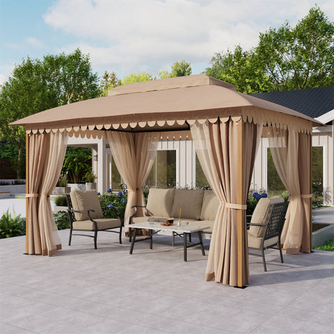 10' X 13' Patio Canopy Gazebo for Outdoor Relaxation with Netting & Curtain