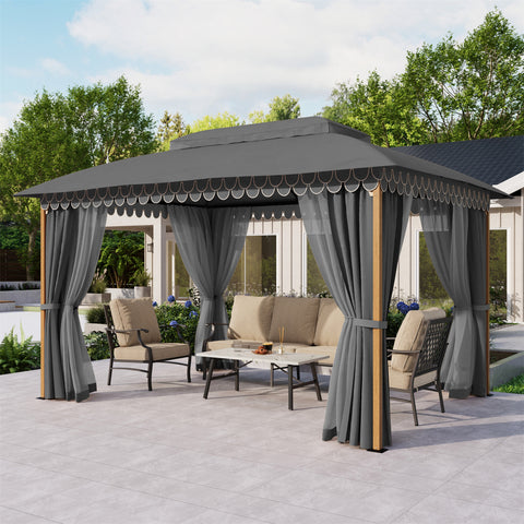 10' X 13' Patio Canopy Gazebo for Outdoor Relaxation with Netting & Curtain