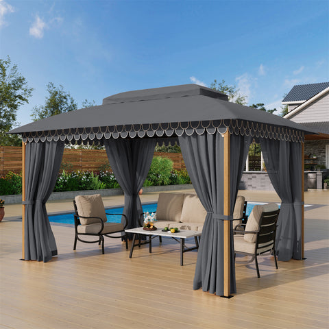 10' X 13' Patio Canopy Gazebo for Outdoor Relaxation with Netting & Curtain