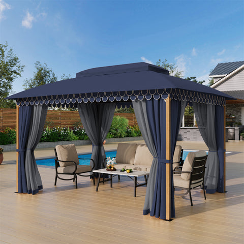 10' X 13' Patio Canopy Gazebo for Outdoor Relaxation with Netting & Curtain