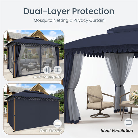 10' X 13' Patio Canopy Gazebo for Outdoor Relaxation with Netting & Curtain