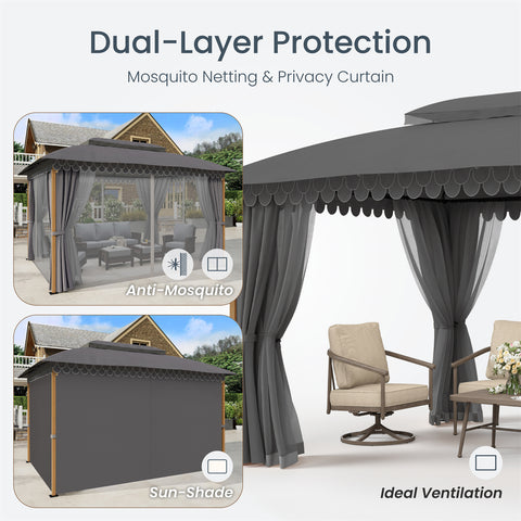 10' X 13' Patio Canopy Gazebo for Outdoor Relaxation with Netting & Curtain