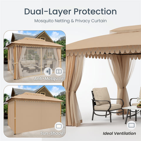 10' X 13' Patio Canopy Gazebo for Outdoor Relaxation with Netting & Curtain