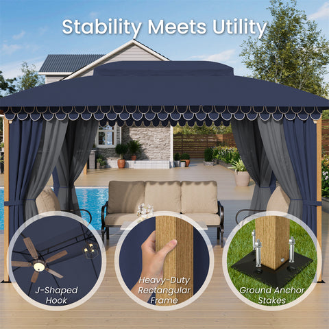 10' X 13' Patio Canopy Gazebo for Outdoor Relaxation with Netting & Curtain