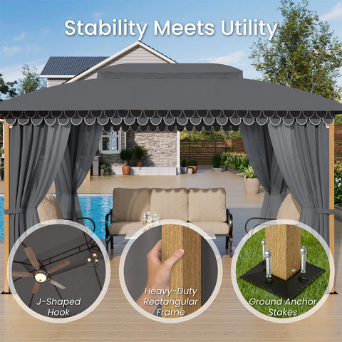 10' X 13' Patio Canopy Gazebo for Outdoor Relaxation with Netting & Curtain