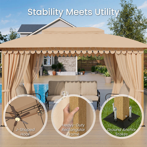 10' X 13' Patio Canopy Gazebo for Outdoor Relaxation with Netting & Curtain