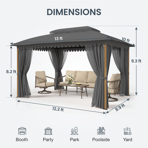 10' X 13' Patio Canopy Gazebo for Outdoor Relaxation with Netting & Curtain