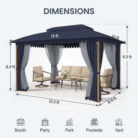 10' X 13' Patio Canopy Gazebo for Outdoor Relaxation with Netting & Curtain