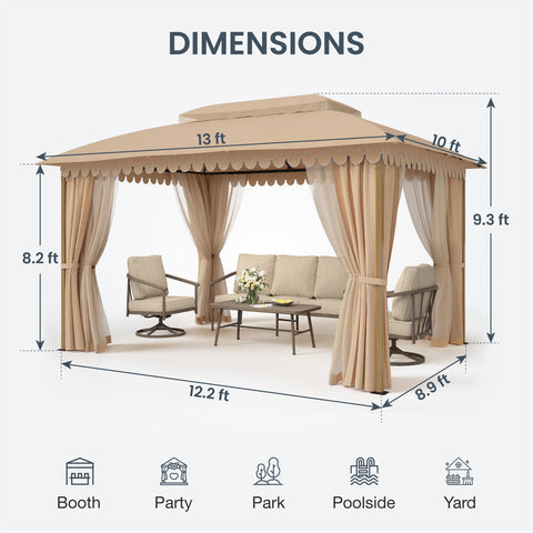 10' X 13' Patio Canopy Gazebo for Outdoor Relaxation with Netting & Curtain