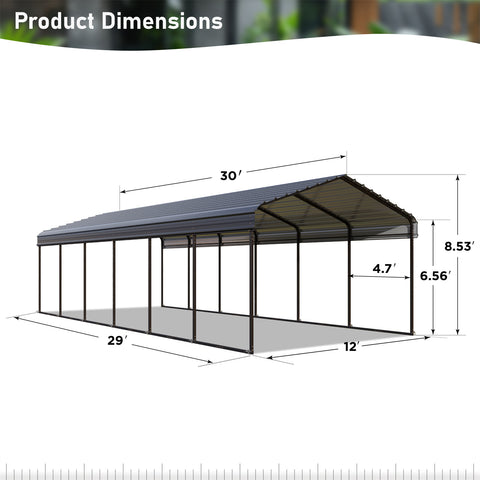Heavy Duty Carport with Galvanized Steel Roof Multi-Purpose Shelter
