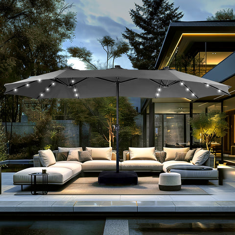 15ft Extra Large Double-Sided Patio Umbrella with Solar Powered LED Lights (Base Included)