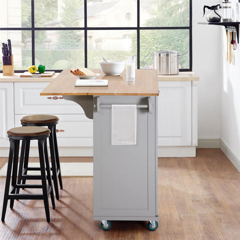 PHI VILLA Rolling Kitchen Island Cart with Drop-Leaf and Storage Features