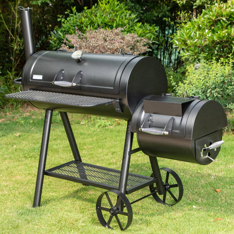 2-In-1 Charcoal Smoker Grill with Offset Smoke Box