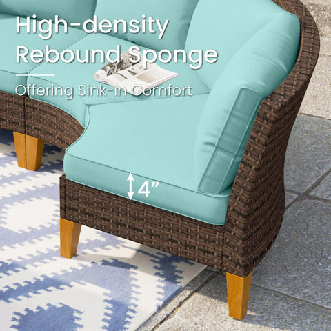 7-Seat Luxurious Half-moon Rattan Sofa with 56" Rattan Fire Pit Table