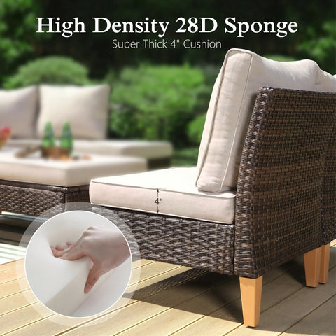 7-Seat Luxurious Half-moon Rattan Sofa with 56" Rattan Fire Pit Table