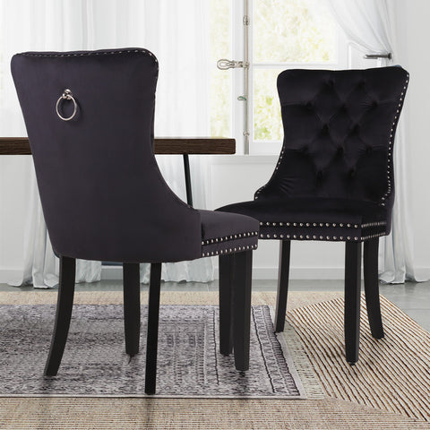 Velvet Tufted Wing Back Side Dining Room Chairs Set of 6 with Button Back