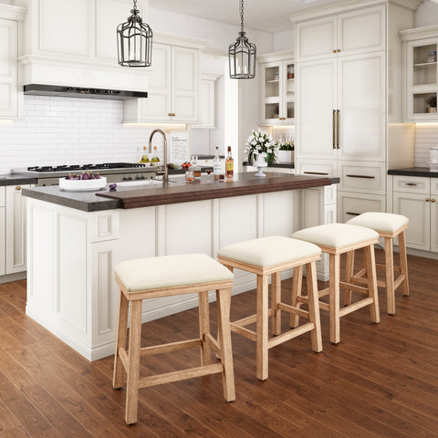 24" Backless Counter Height Bar Stools with Faux Leather Seat, Set of 4
