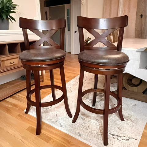 Phi Villa 360° Swivel Retro Wooden Bar Height Stools with Backs