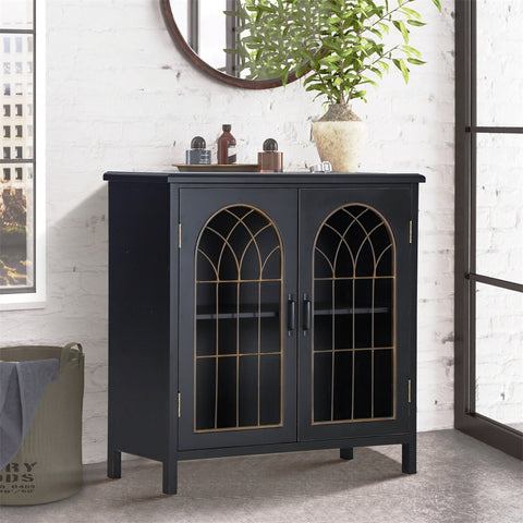 Exquisite Metal Church Window Buffet Storage Cabinet