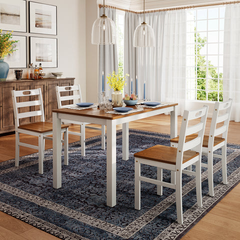 5-Piece Solid Rubber Wood Dining Set for Kitchen and Dining Room