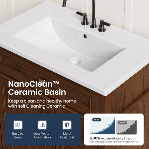 Traditional Free Standing Single Bathroom Vanity with One-Piece Ceramic Top and Integrated Sink