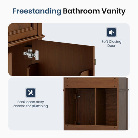 Traditional Free Standing Single Bathroom Vanity with One-Piece Ceramic Top and Integrated Sink