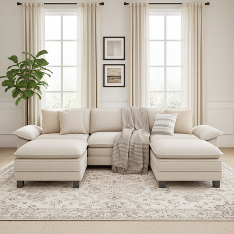 Modular Chenille Cloud Sofa with Ottoman for Living Room & Apartment