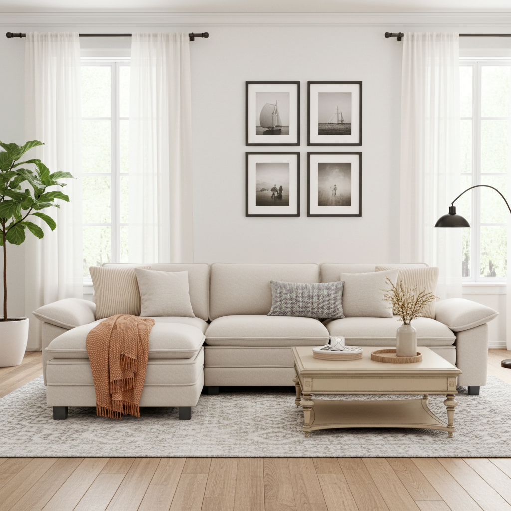 Modular Chenille Cloud Sofa with Ottoman for Living Room & Apartment