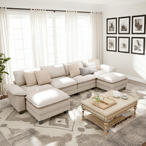 Modular Chenille Cloud Sofa with Ottoman for Living Room & Apartment