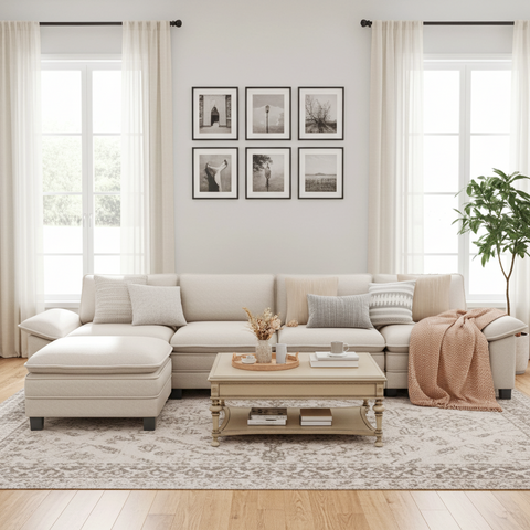 Modular Chenille Cloud Sofa with Ottoman for Living Room & Apartment