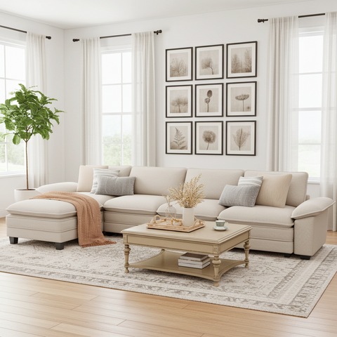 Modular Chenille Cloud Sofa with Ottoman for Living Room & Apartment