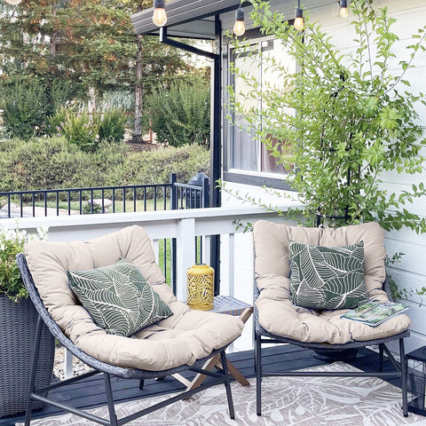 Outdoor Rattan Papasan Sofa Lounge Chair with Thick Cushions