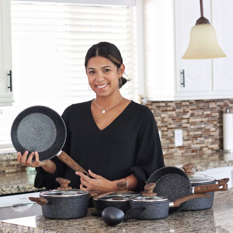 Kitchen Academy Stylish Granite-Coating Nonstick Induction 12 Pieces Cookware Set