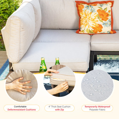 6-Seat Patio Sofa Set with Fire Pit Table