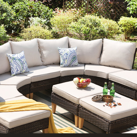 9-Piece Rattan Half-Moon Curved Luxury Outdoor Sofa