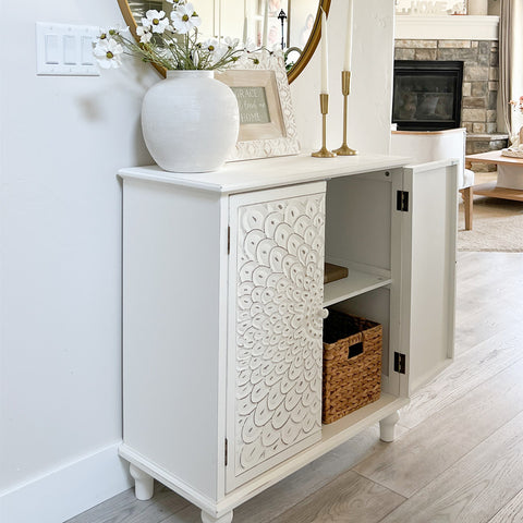 Sunflower Carved Accent Cabinet and Chest of Drawers