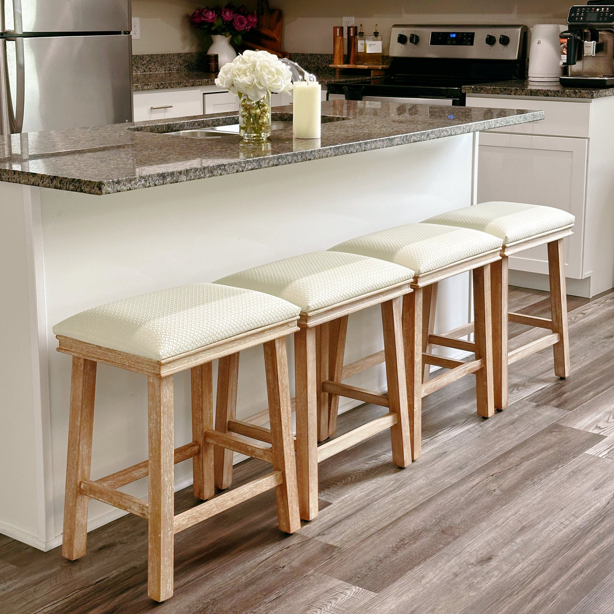 24" Backless Counter Height Bar Stools with Faux Leather Seat, Set of 4