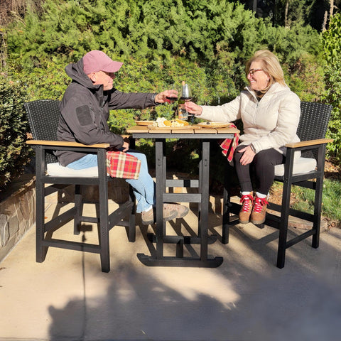 3-Piece Outdoor High Bar Set with HDPE Wicker Stools & Wood-Like Table