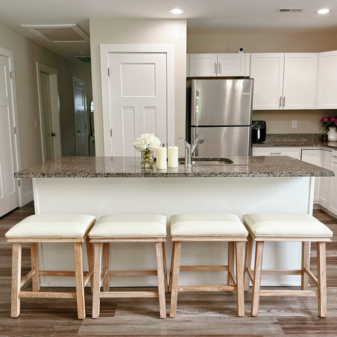 24" Backless Counter Height Bar Stools with Faux Leather Seat, Set of 4