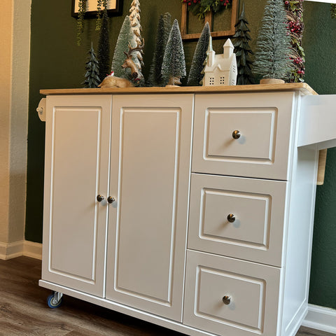 PHI VILLA Rolling Kitchen Island Cart with Drop-Leaf and Storage Features