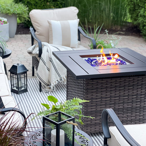 50,000 BTU Patio Fire Pit Table with Rattan Side Boards